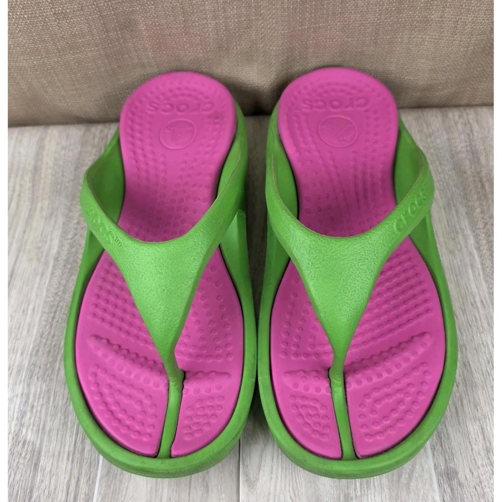 Crocs Athens II Pink Green Sandals Mens 4 Womens 6 Slip On Flip Flops Thongs
